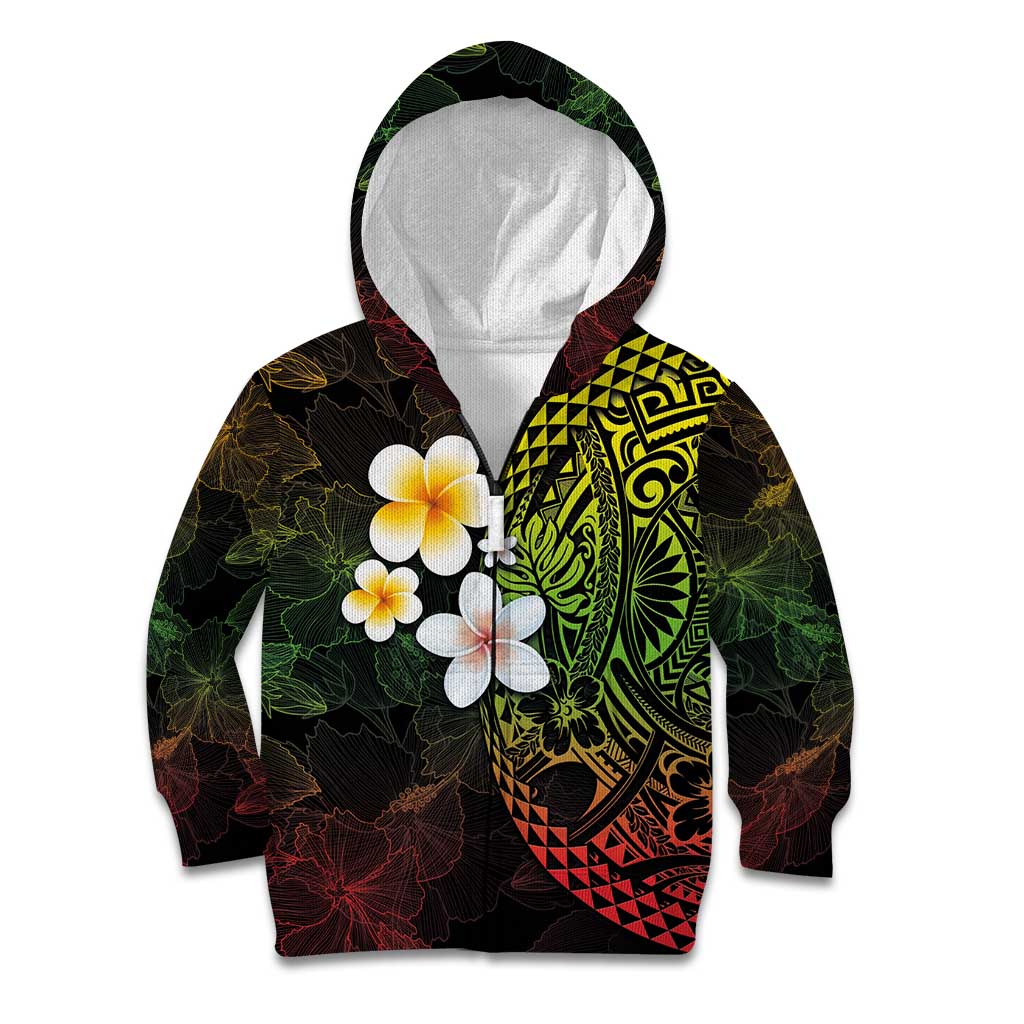 Hawaiian Hibiscus and Plumeria Polynesian Tribal Tattoo Kid Hoodie Reggae Color LT03 Zip Hoodie Reggae - Polynesian Pride