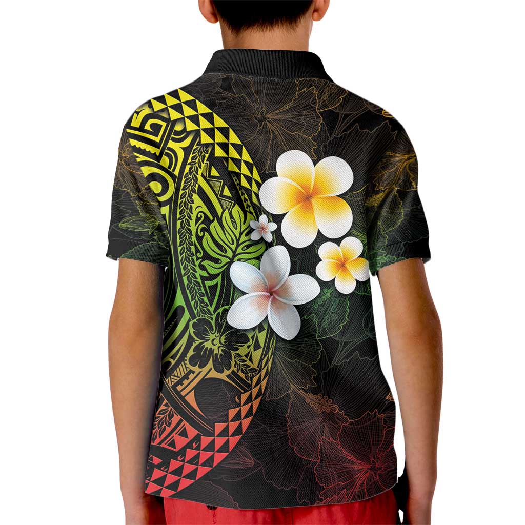 Hawaiian Hibiscus and Plumeria Polynesian Tribal Tattoo Kid Polo Shirt Reggae Color LT03 - Polynesian Pride