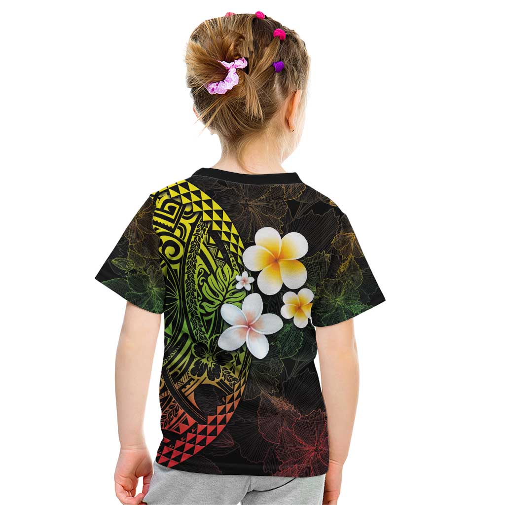 Hawaiian Hibiscus and Plumeria Polynesian Tribal Tattoo Kid T Shirt Reggae Color LT03 - Polynesian Pride