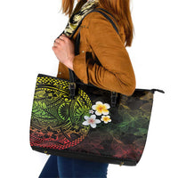 Hawaiian Hibiscus and Plumeria Polynesian Tribal Tattoo Leather Tote Bag Reggae Color LT03 Reggae - Polynesian Pride