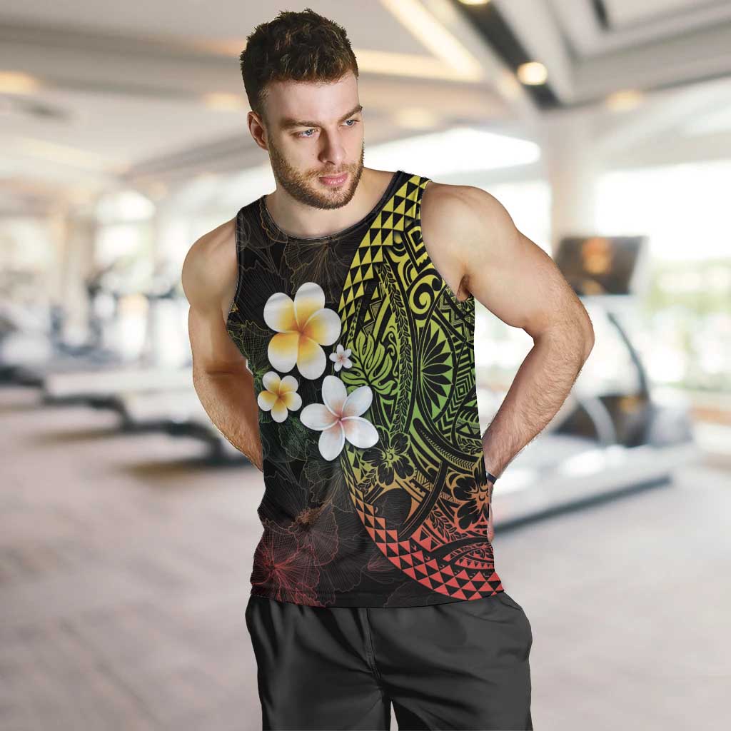 Hawaiian Hibiscus and Plumeria Polynesian Tribal Tattoo Men Tank Top Reggae Color LT03 Reggae - Polynesian Pride