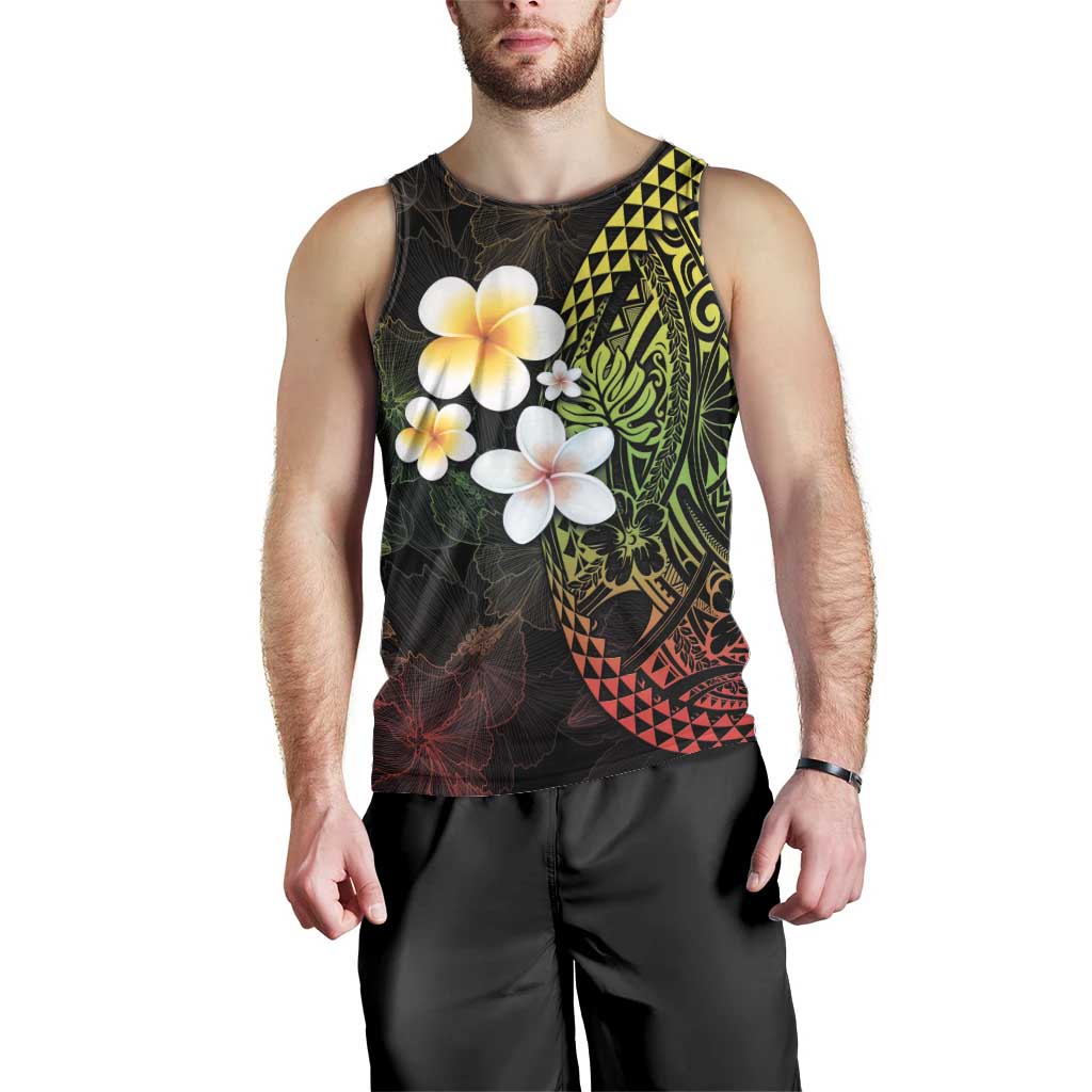 Hawaiian Hibiscus and Plumeria Polynesian Tribal Tattoo Men Tank Top Reggae Color LT03 - Polynesian Pride