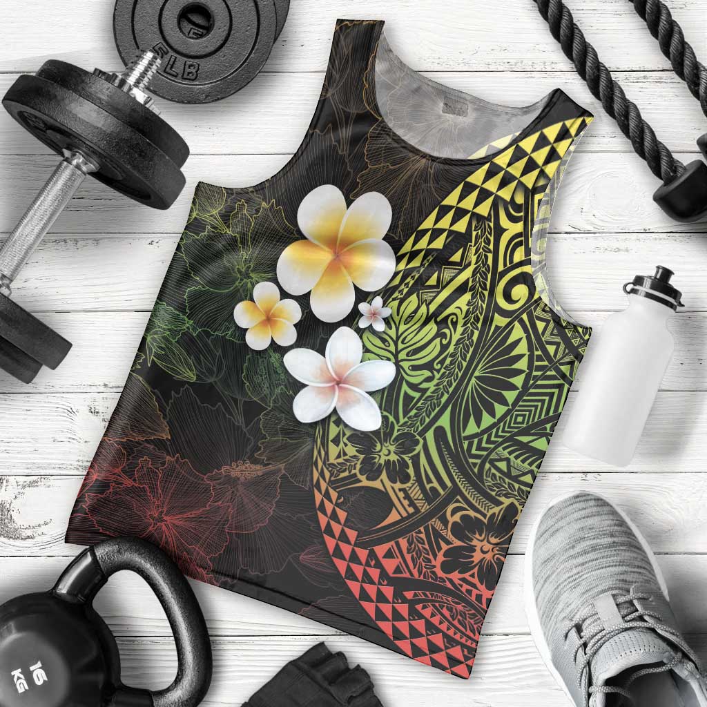 Hawaiian Hibiscus and Plumeria Polynesian Tribal Tattoo Men Tank Top Reggae Color LT03 - Polynesian Pride