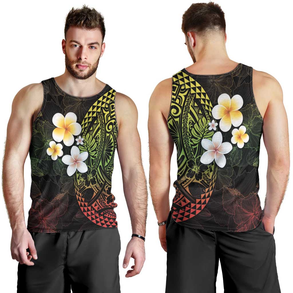Hawaiian Hibiscus and Plumeria Polynesian Tribal Tattoo Men Tank Top Reggae Color LT03 - Polynesian Pride