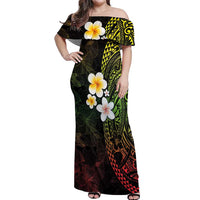 Hawaiian Hibiscus and Plumeria Polynesian Tribal Tattoo Off Shoulder Maxi Dress Reggae Color LT03 Women Reggae - Polynesian Pride