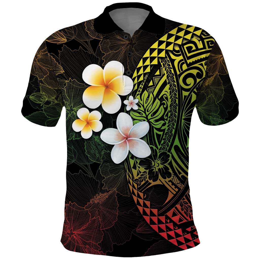 Hawaiian Hibiscus and Plumeria Polynesian Tribal Tattoo Polo Shirt Reggae Color LT03 Reggae - Polynesian Pride