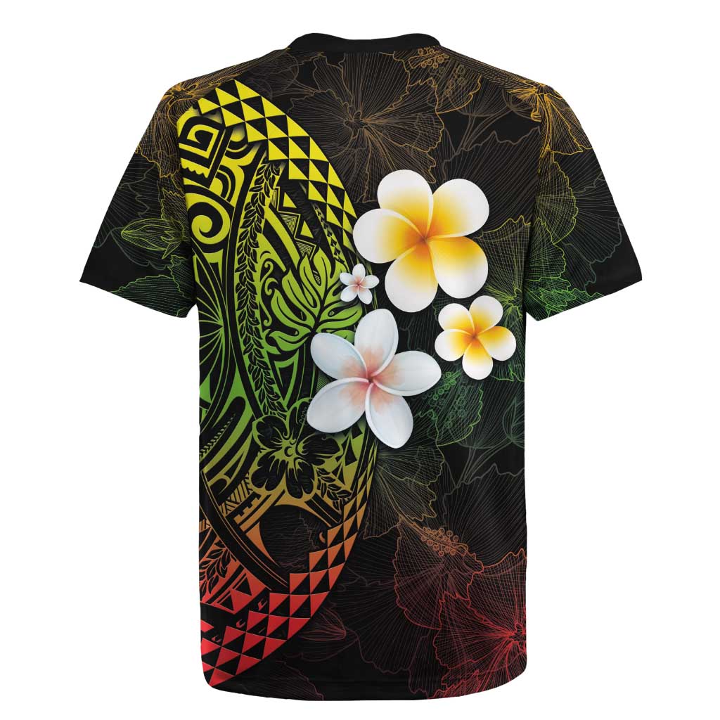 Hawaiian Hibiscus and Plumeria Polynesian Tribal Tattoo Rugby Jersey Reggae Color LT03 - Polynesian Pride