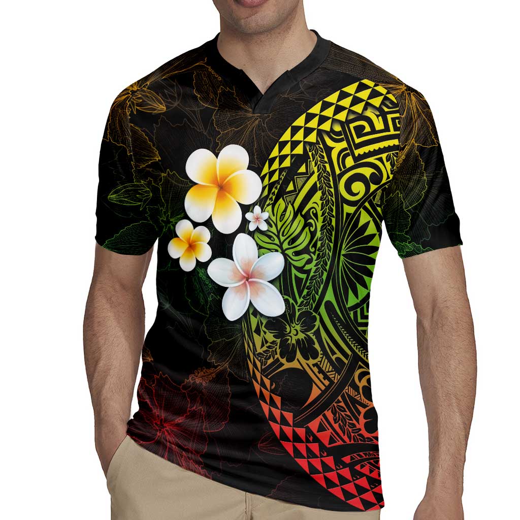 Hawaiian Hibiscus and Plumeria Polynesian Tribal Tattoo Rugby Jersey Reggae Color LT03 - Polynesian Pride