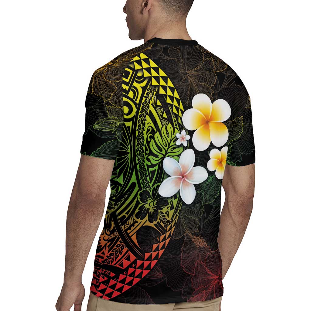 Hawaiian Hibiscus and Plumeria Polynesian Tribal Tattoo Rugby Jersey Reggae Color LT03 - Polynesian Pride