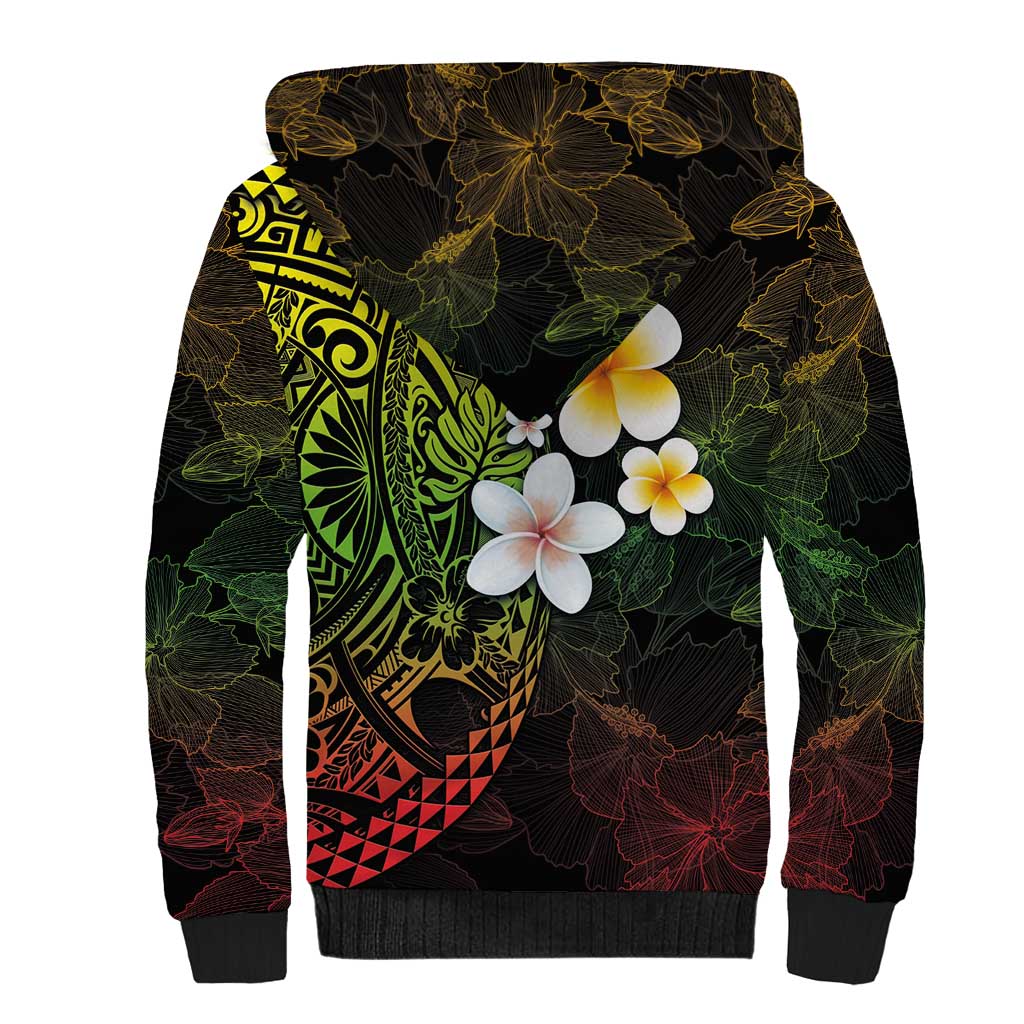 Hawaiian Hibiscus and Plumeria Polynesian Tribal Tattoo Sherpa Hoodie Reggae Color LT03 - Polynesian Pride
