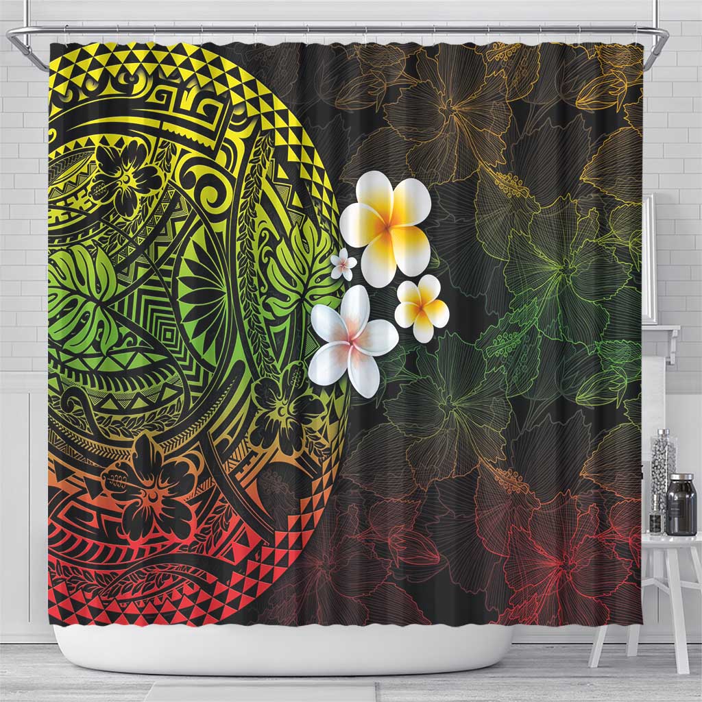 Hawaiian Hibiscus and Plumeria Polynesian Tribal Tattoo Shower Curtain Reggae Color LT03 - Polynesian Pride