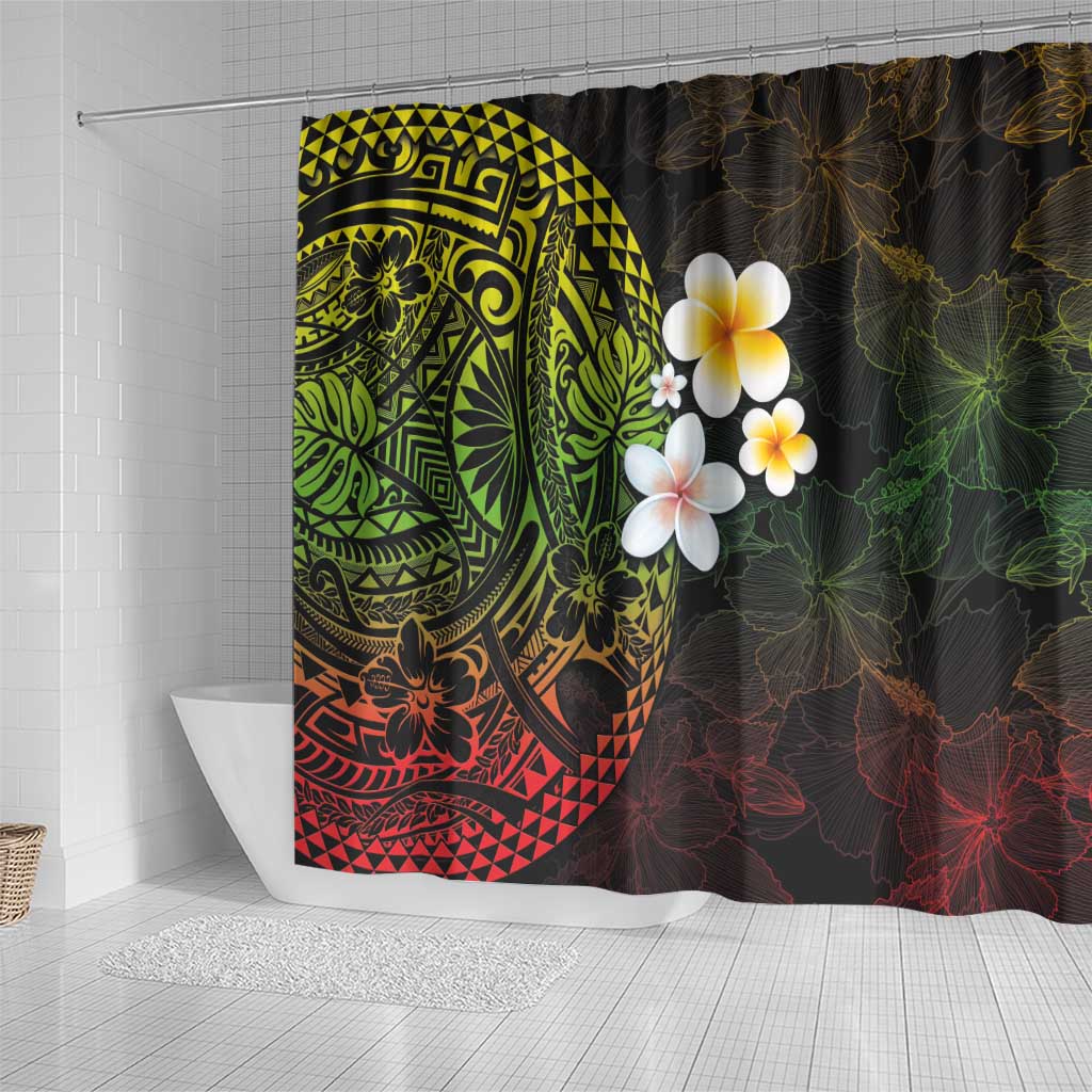 Hawaiian Hibiscus and Plumeria Polynesian Tribal Tattoo Shower Curtain Reggae Color LT03 - Polynesian Pride