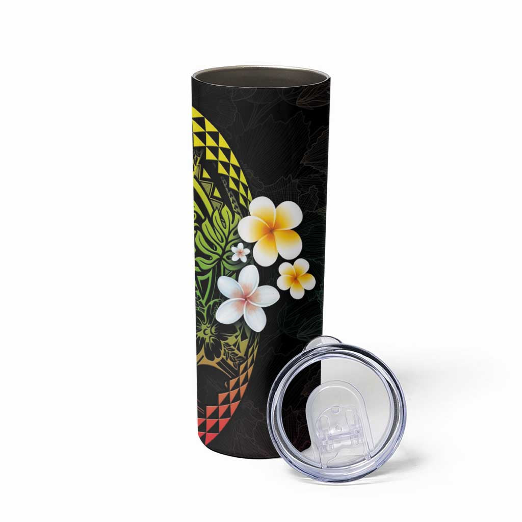 Hawaiian Hibiscus and Plumeria Polynesian Tribal Tattoo Skinny Tumbler Reggae Color LT03 - Polynesian Pride