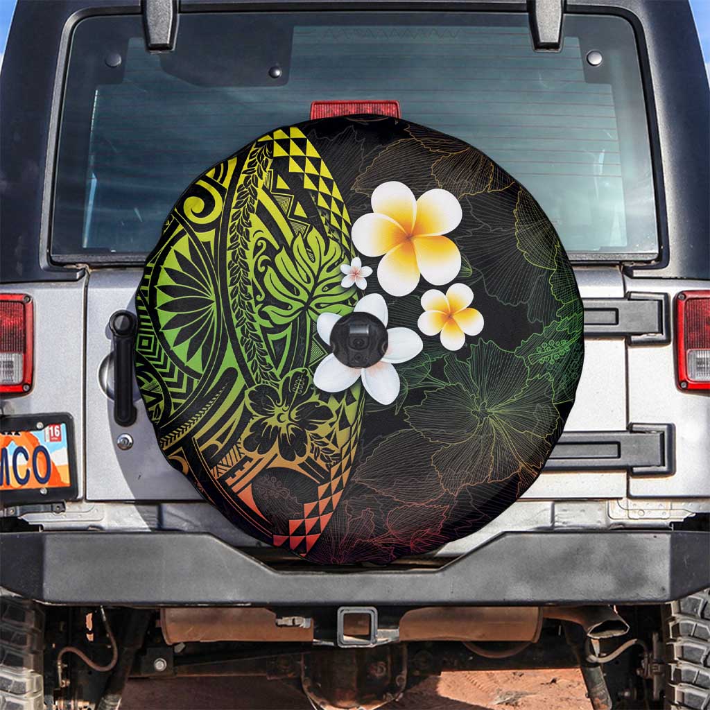 Hawaiian Hibiscus and Plumeria Polynesian Tribal Tattoo Spare Tire Cover Reggae Color LT03 Reggae - Polynesian Pride