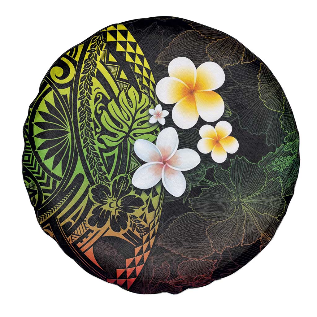 Hawaiian Hibiscus and Plumeria Polynesian Tribal Tattoo Spare Tire Cover Reggae Color LT03 - Polynesian Pride