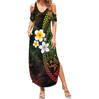 Hawaiian Hibiscus and Plumeria Polynesian Tribal Tattoo Summer Maxi Dress Reggae Color LT03 Women Reggae - Polynesian Pride