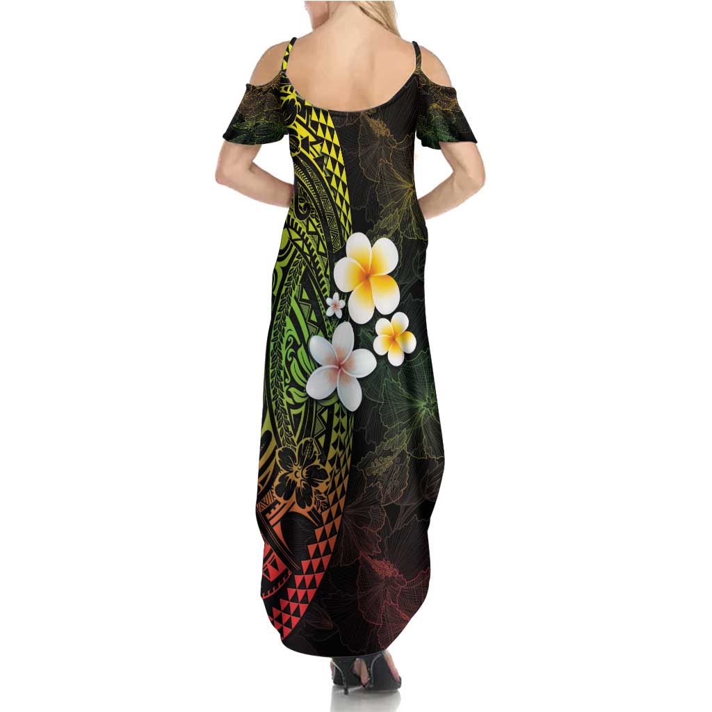 Hawaiian Hibiscus and Plumeria Polynesian Tribal Tattoo Summer Maxi Dress Reggae Color LT03 - Polynesian Pride