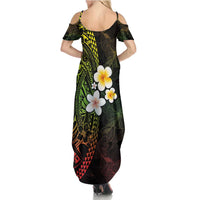 Hawaiian Hibiscus and Plumeria Polynesian Tribal Tattoo Summer Maxi Dress Reggae Color LT03 - Polynesian Pride