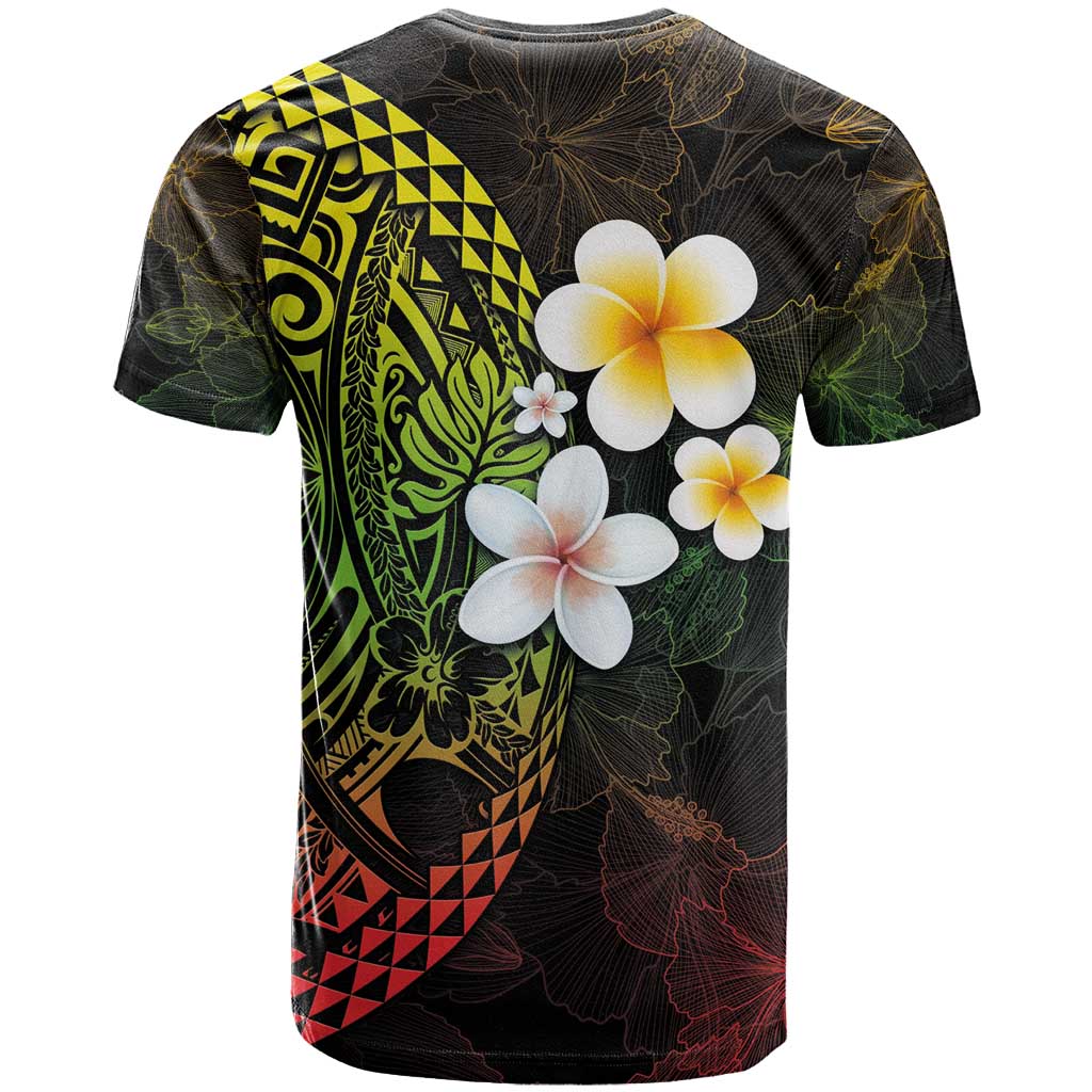 Hawaiian Hibiscus and Plumeria Polynesian Tribal Tattoo T Shirt Reggae Color LT03 - Polynesian Pride