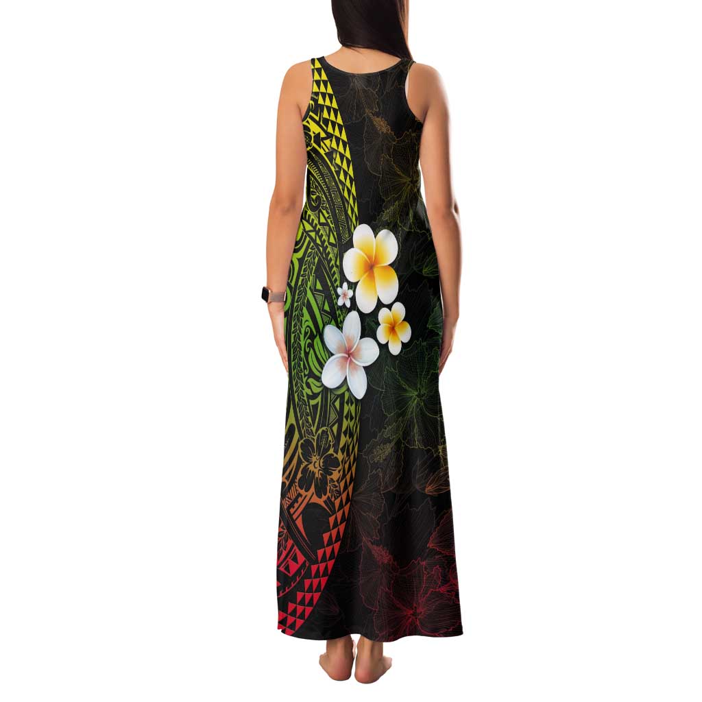 Hawaiian Hibiscus and Plumeria Polynesian Tribal Tattoo Tank Maxi Dress Reggae Color LT03 - Polynesian Pride