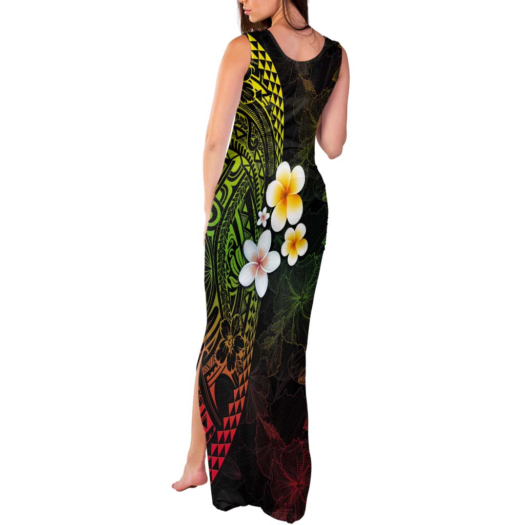 Hawaiian Hibiscus and Plumeria Polynesian Tribal Tattoo Tank Maxi Dress Reggae Color LT03 - Polynesian Pride