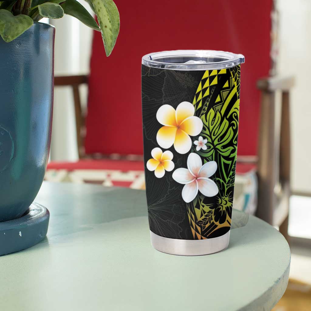 Hawaiian Hibiscus and Plumeria Polynesian Tribal Tattoo Tumbler Cup Reggae Color LT03 - Polynesian Pride