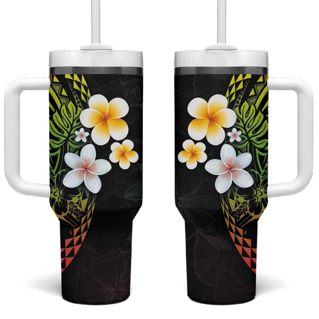 Hawaiian Hibiscus and Plumeria Polynesian Tribal Tattoo Tumbler With Handle Reggae Color LT03 One Size: 40 oz Reggae - Polynesian Pride