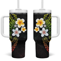 Hawaiian Hibiscus and Plumeria Polynesian Tribal Tattoo Tumbler With Handle Reggae Color LT03 One Size: 40 oz Reggae - Polynesian Pride