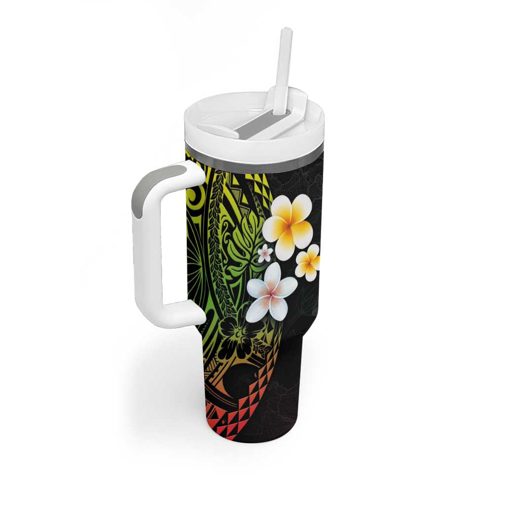 Hawaiian Hibiscus and Plumeria Polynesian Tribal Tattoo Tumbler With Handle Reggae Color LT03 - Polynesian Pride