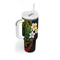 Hawaiian Hibiscus and Plumeria Polynesian Tribal Tattoo Tumbler With Handle Reggae Color LT03 - Polynesian Pride