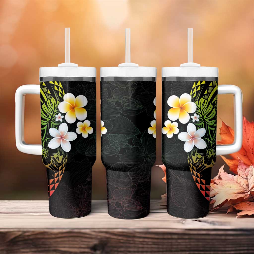 Hawaiian Hibiscus and Plumeria Polynesian Tribal Tattoo Tumbler With Handle Reggae Color LT03 - Polynesian Pride