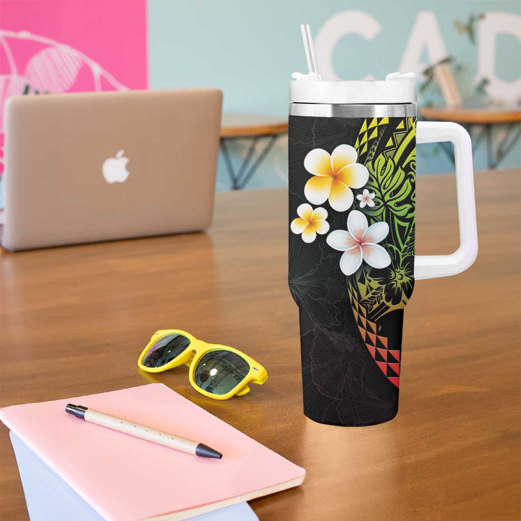 Hawaiian Hibiscus and Plumeria Polynesian Tribal Tattoo Tumbler With Handle Reggae Color LT03 - Polynesian Pride