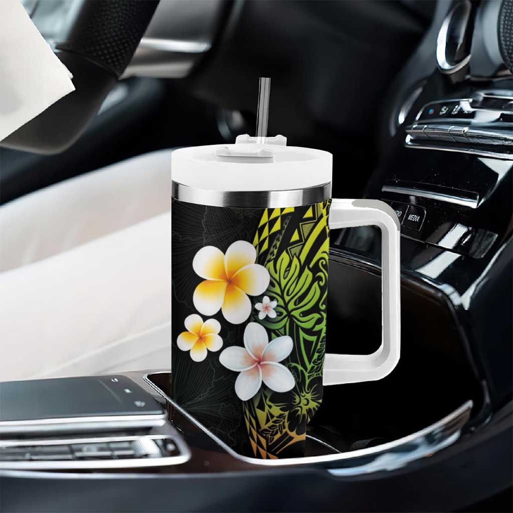 Hawaiian Hibiscus and Plumeria Polynesian Tribal Tattoo Tumbler With Handle Reggae Color LT03 - Polynesian Pride
