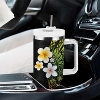 Hawaiian Hibiscus and Plumeria Polynesian Tribal Tattoo Tumbler With Handle Reggae Color LT03 - Polynesian Pride