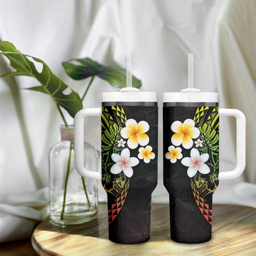 Hawaiian Hibiscus and Plumeria Polynesian Tribal Tattoo Tumbler With Handle Reggae Color LT03 - Polynesian Pride
