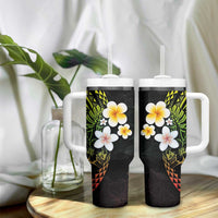 Hawaiian Hibiscus and Plumeria Polynesian Tribal Tattoo Tumbler With Handle Reggae Color LT03 - Polynesian Pride