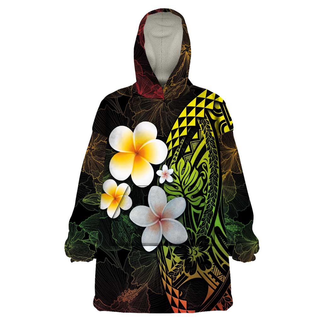 Hawaiian Hibiscus and Plumeria Polynesian Tribal Tattoo Wearable Blanket Hoodie Reggae Color LT03 One Size Reggae - Polynesian Pride