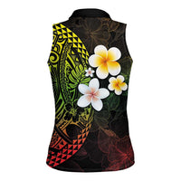 Hawaiian Hibiscus and Plumeria Polynesian Tribal Tattoo Women Sleeveless Polo Shirt Reggae Color LT03 - Polynesian Pride