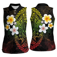 Hawaiian Hibiscus and Plumeria Polynesian Tribal Tattoo Women Sleeveless Polo Shirt Reggae Color LT03 - Polynesian Pride