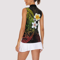 Hawaiian Hibiscus and Plumeria Polynesian Tribal Tattoo Women Sleeveless Polo Shirt Reggae Color LT03 - Polynesian Pride