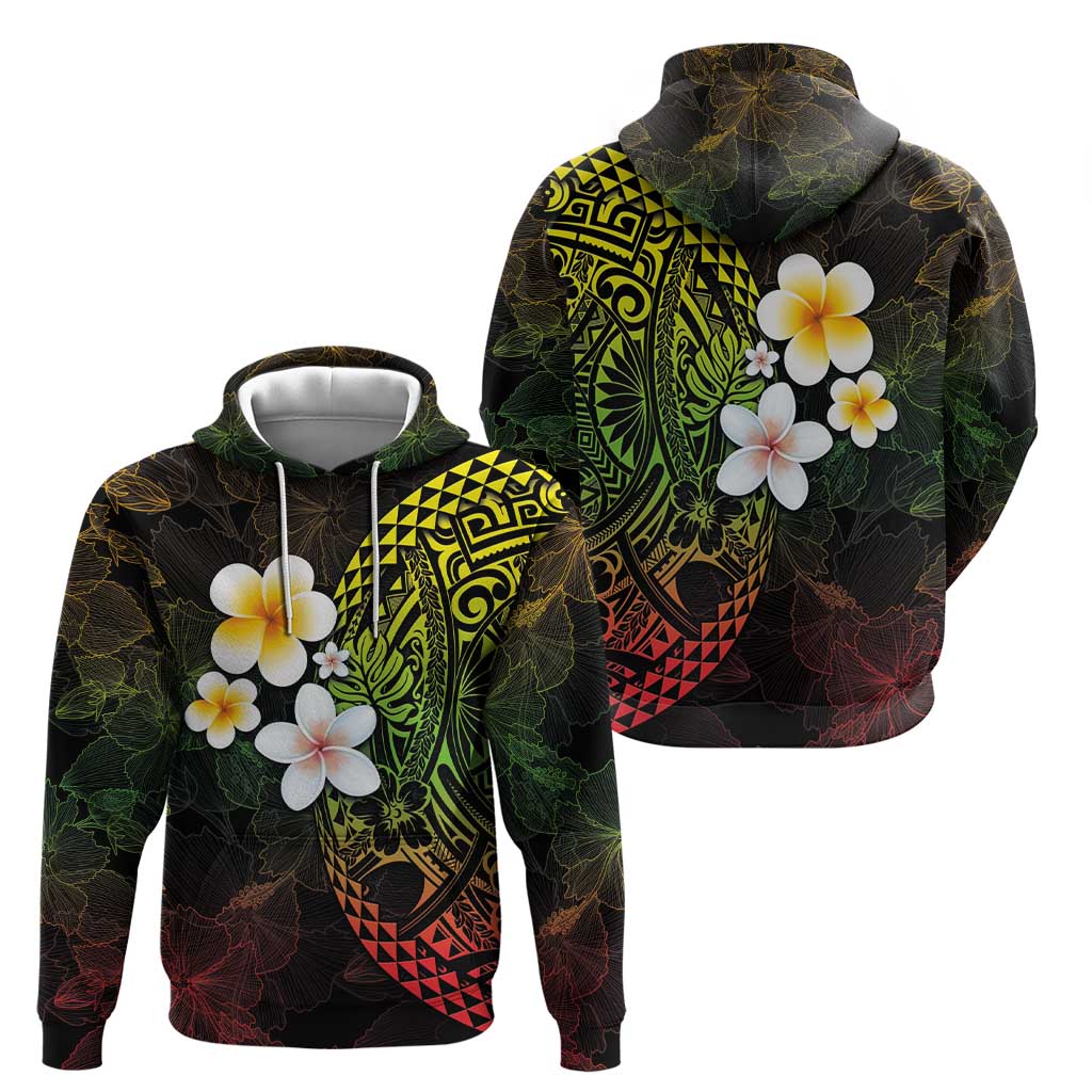 Hawaiian Hibiscus and Plumeria Polynesian Tribal Tattoo Zip Hoodie Reggae Color LT03 - Polynesian Pride