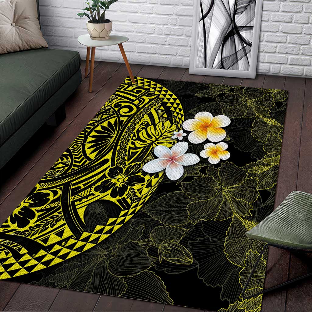 Hawaiian Hibiscus and Plumeria Polynesian Tribal Tattoo Area Rug Yellow Color LT03 Yellow - Polynesian Pride