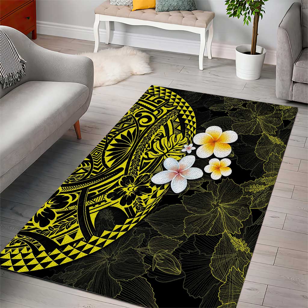 Hawaiian Hibiscus and Plumeria Polynesian Tribal Tattoo Area Rug Yellow Color LT03 - Polynesian Pride