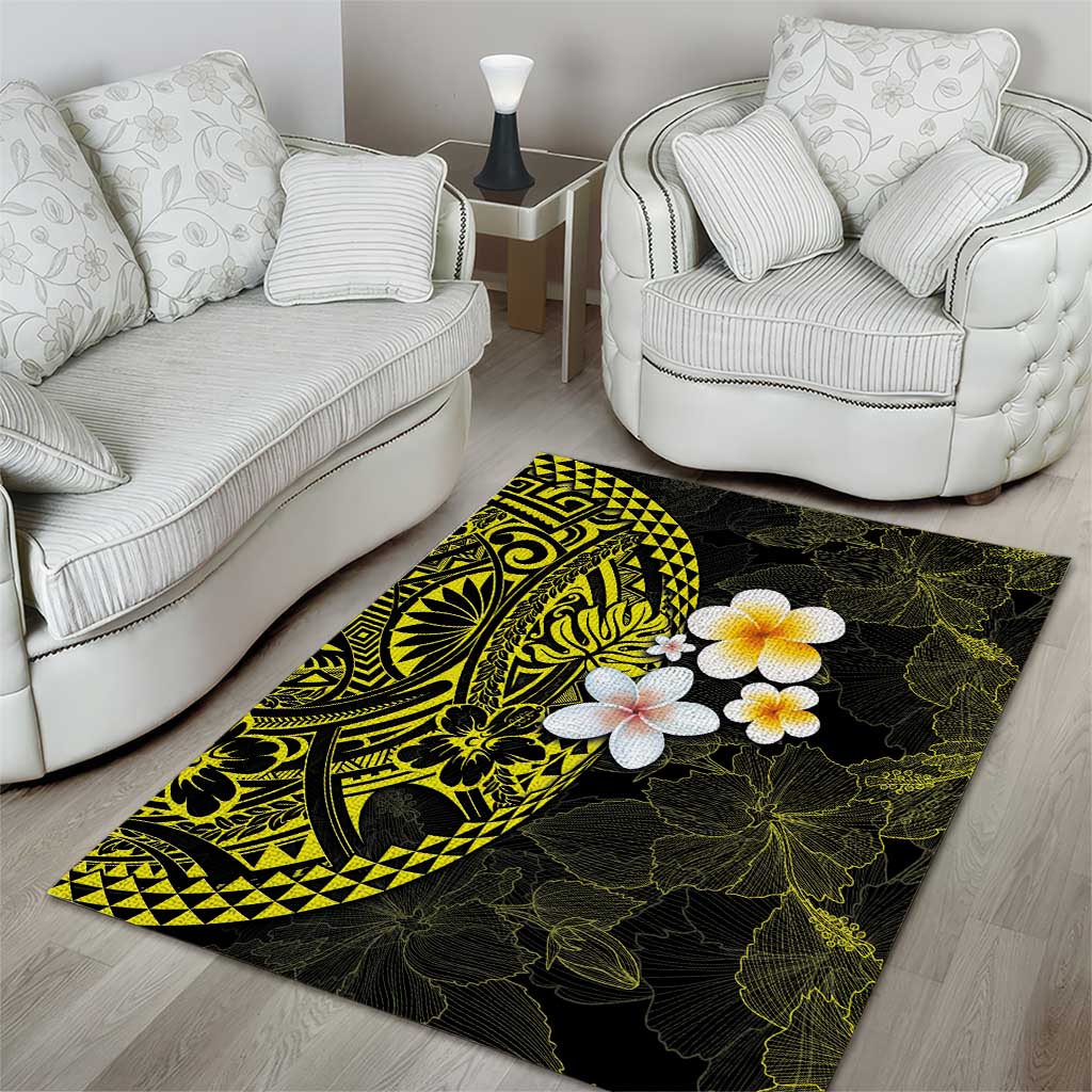 Hawaiian Hibiscus and Plumeria Polynesian Tribal Tattoo Area Rug Yellow Color LT03 - Polynesian Pride