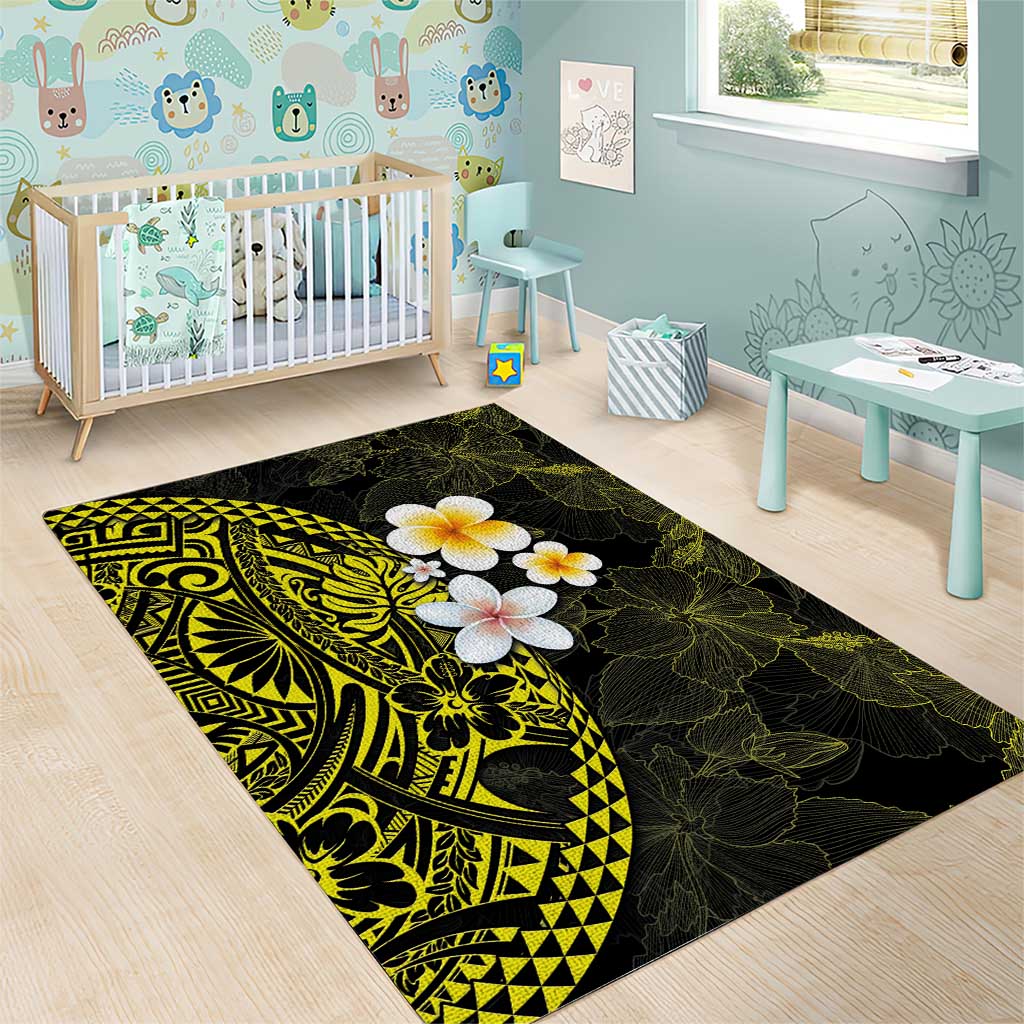 Hawaiian Hibiscus and Plumeria Polynesian Tribal Tattoo Area Rug Yellow Color LT03 - Polynesian Pride