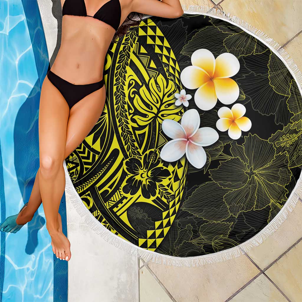 Hawaiian Hibiscus and Plumeria Polynesian Tribal Tattoo Beach Blanket Yellow Color LT03 - Polynesian Pride