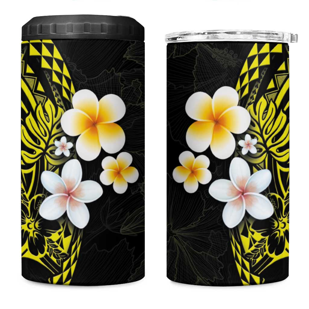 Hawaiian Hibiscus and Plumeria Polynesian Tribal Tattoo 4 in 1 Can Cooler Tumbler Yellow Color LT03 One Size: 16 oz Yellow - Polynesian Pride