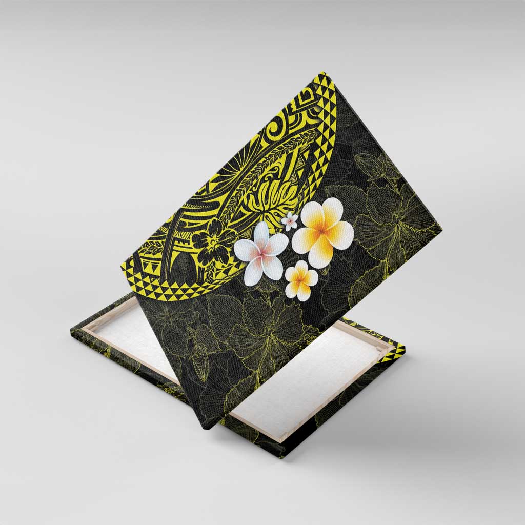Hawaiian Hibiscus and Plumeria Polynesian Tribal Tattoo Canvas Wall Art Yellow Color LT03 With Frame Yellow - Polynesian Pride