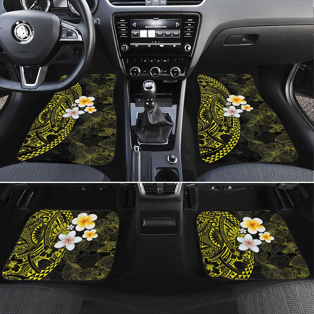 Hawaiian Hibiscus and Plumeria Polynesian Tribal Tattoo Car Mats Yellow Color LT03 Set 4pcs Yellow - Polynesian Pride