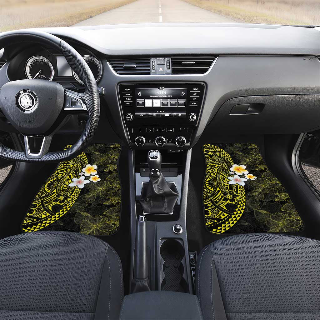 Hawaiian Hibiscus and Plumeria Polynesian Tribal Tattoo Car Mats Yellow Color LT03 Set 2pcs - Front Yellow - Polynesian Pride